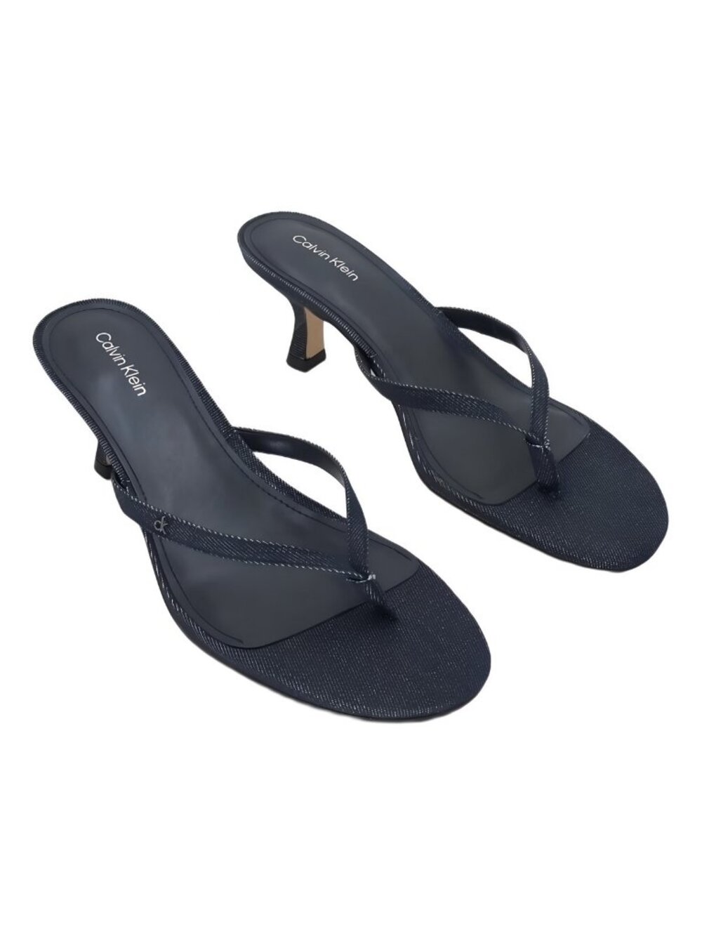 Journee Collection Larna 3 Inch Kitten Heeled Tong Sandal Navy Denim Sz 9.5m View 4